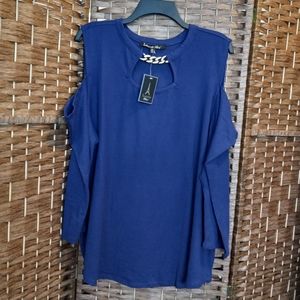 Louise Paris Cold Shoulder Sweater Top w Embellished Keyhole Neckline